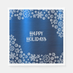 Servilleta De Papel Fiesta de Navidad Copos de Nieve Blancos Azul Mari