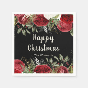 Servilleta De Papel Fiesta de Navidad elegante con flores rojas