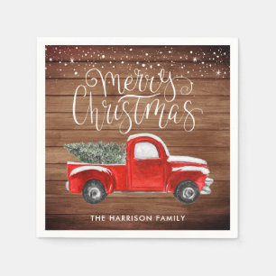 Servilleta De Papel Fiesta de Navidad Personalizada Camioneta Roja Vin
