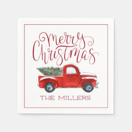 Servilleta De Papel Fiesta de Navidad Personalizada Camioneta Roja Vin