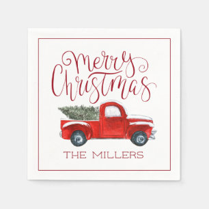 Servilleta De Papel Fiesta de Navidad Personalizada Camioneta Roja Vin