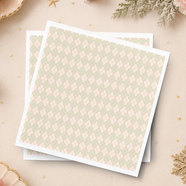 Servilleta De Papel Fiesta de Navidad Preppy Argyle Melocotón Menta (Preppy Argyle Peach Mint Christmas Holiday Party Paper Napkin)