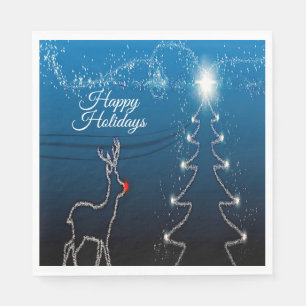 Servilleta De Papel Fiesta de Navidad Reno Árbol Cielo Azul Estrellas