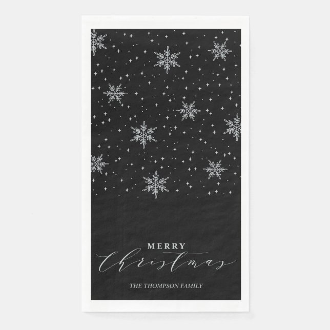 Servilleta De Papel Fiesta de Navidad Silver y Black Modern Merry (Anverso)