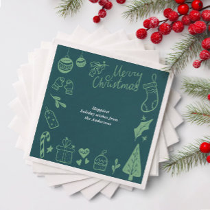 Servilleta De Papel Fiesta de Navidad Verde Garabatos Dibujados a Mano