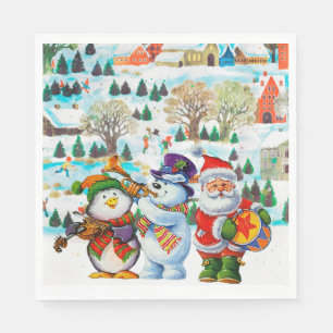 Servilleta De Papel Fiesta de Navidades de bandas de pingüino de Santa