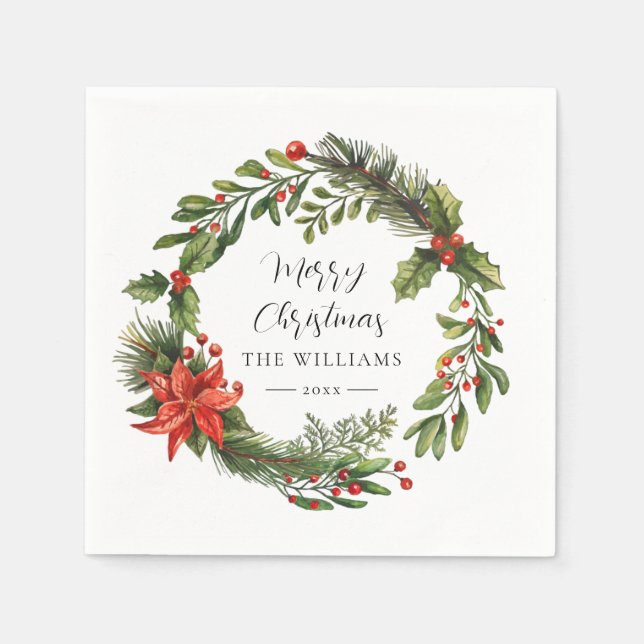 Servilleta De Papel Fiesta de Navidades de familia Floral Red Berries  (Anverso)