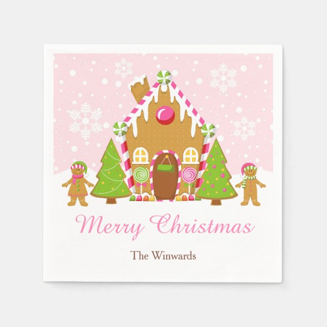 Servilleta De Papel Fiesta de Navidades decorativos de Casa de Gingerb (Anverso)
