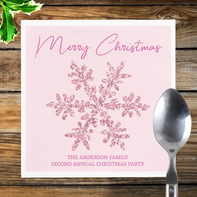 Servilleta De Papel Fiesta de Navidades mínimos de glam rosado con cop (Pink snowflake paper napkins perfect for holiday parties, lunches, dinners and brunches.)