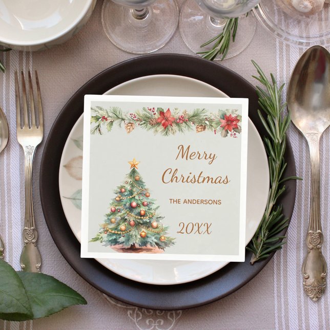 Servilleta De Papel Fiesta de Navidades verdes de flores rojas de garl (Subido por el creador)