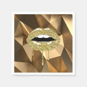 Servilleta De Papel Fiesta de Oro Lujo Glam Brillo Goteo Labios Gotean