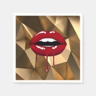 Servilleta De Papel Fiesta de Oro Lujo Glam Goteo Rojo Labios que Gote