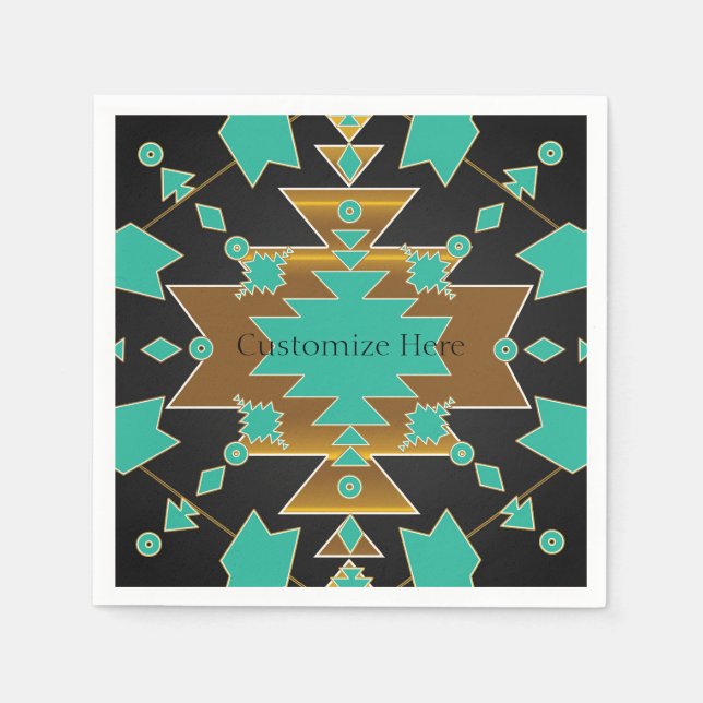 Servilleta De Papel Fiesta de oro y negro del Rancho Turquoise del Sur (Anverso)