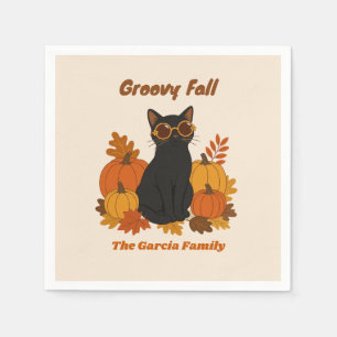 Servilleta De Papel Fiesta de Otoño Personalizada Retro Groovy Gato Ne