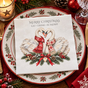 Servilleta De Papel Fiesta de parejas de cisnes navideños románticos e