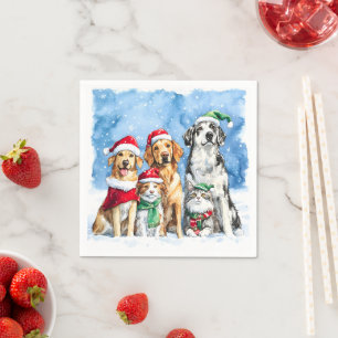Servilleta De Papel Fiesta de Patas Nevadas Navideñas Mascotas Acuarel