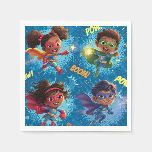 Servilleta De Papel Fiesta de Pequeños Superhéroes (Anverso)