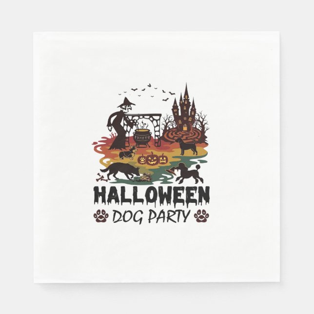 Servilleta De Papel Fiesta de Perros de Halloween Brujas Perros Calaba (Anverso)