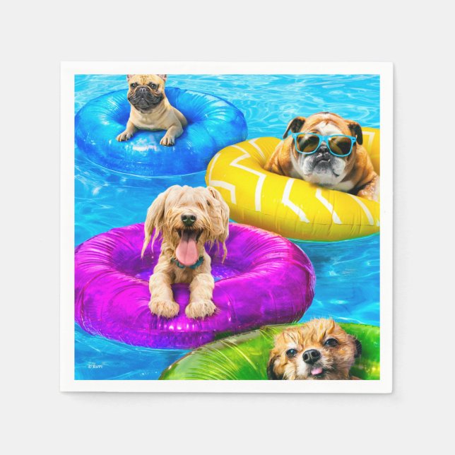 Servilleta De Papel Fiesta de perros en la piscina (Anverso)