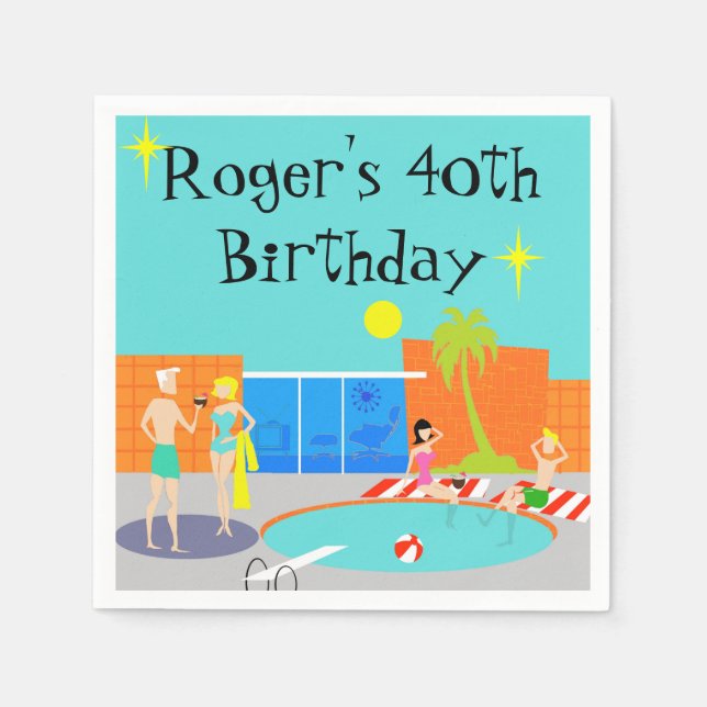 Servilleta De Papel Fiesta de personalizable Retro Piscina (Anverso)