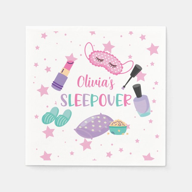 Servilleta De Papel Fiesta de pijamas rosa morado preadolescente (Anverso)