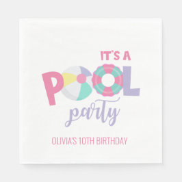 Servilleta De Papel Fiesta de piscina Cumpleaños rosa y púrpura