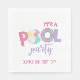 Servilleta De Papel Fiesta de piscina Cumpleaños rosa y púrpura