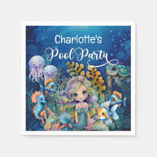 Servilleta De Papel Fiesta de Piscina para Niños Sirena