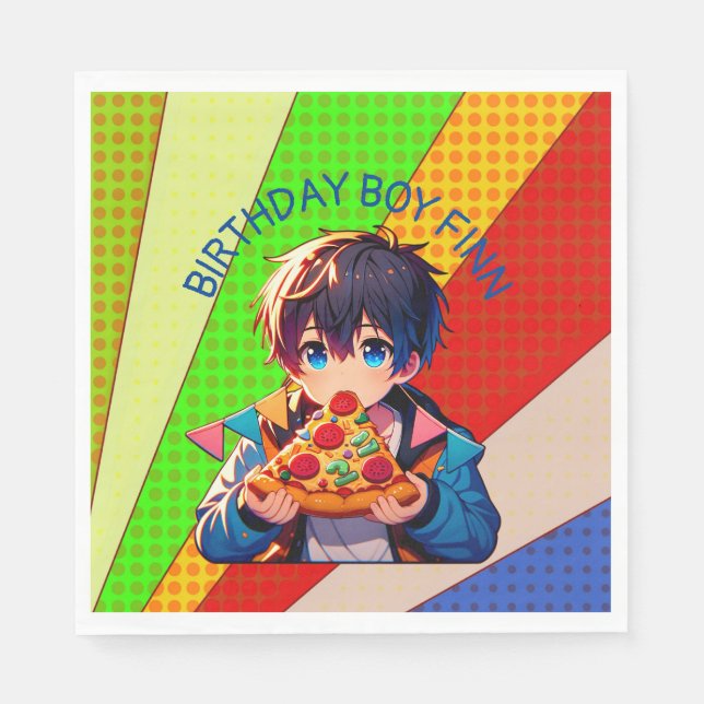Servilleta De Papel Fiesta de pizza personalizada para chicos de anime (Anverso)