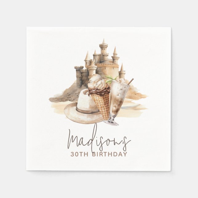 Servilleta De Papel Fiesta de playa elegante de arena pastel personali (Anverso)