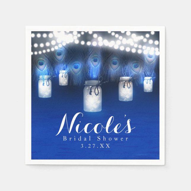 Servilleta De Papel Fiesta de Plumas de Pavo Real, Frasco de Mason y L (Anverso)