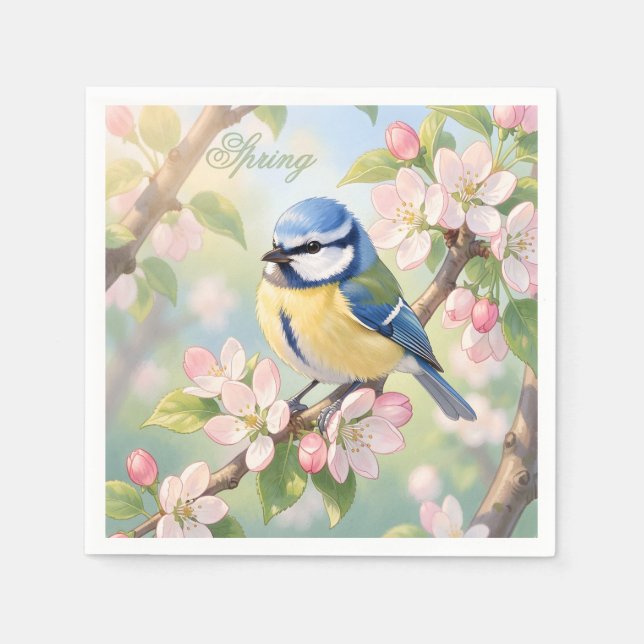 Servilleta De Papel Fiesta de primavera personalizada Pájaro herrerill (Anverso)