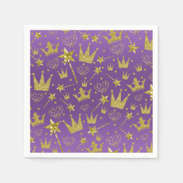 Servilleta De Papel Fiesta de Princesas Niñas Purpura y Dorado con Bri