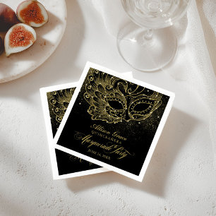 Servilleta De Papel Fiesta de Quinceañera con Máscaras Dorado Negro