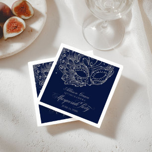 Servilleta De Papel Fiesta de Quinceañera con Máscaras Plata Azul