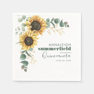 Servilleta De Papel Fiesta de Quinceañera de Flor de Girasol Eucalipto