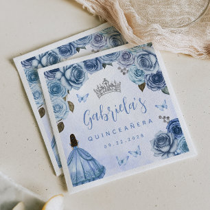 Servilleta De Papel Fiesta de Quinceañera Floral Azul Plateado