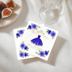 Servilleta De Papel Fiesta de Quinceañera Vestido Azul Real Floral