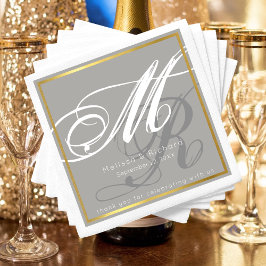 Servilleta De Papel fiesta de recepción de bodas grisáceas monogramada