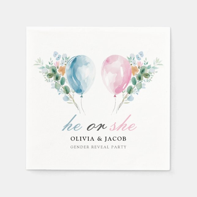 Servilleta De Papel Fiesta de revelación de los globos rosas azules (Anverso)