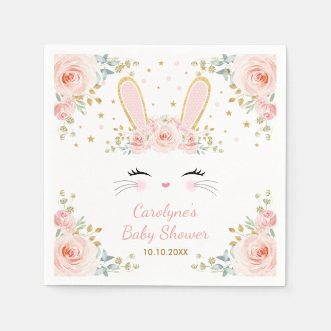 Servilleta De Papel Fiesta de Rosas de Rubor Cute Bunny Rabbit Waterco (Anverso)