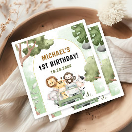 Servilleta De Papel Fiesta de Safari de la Selva Animales Primer Cumpl