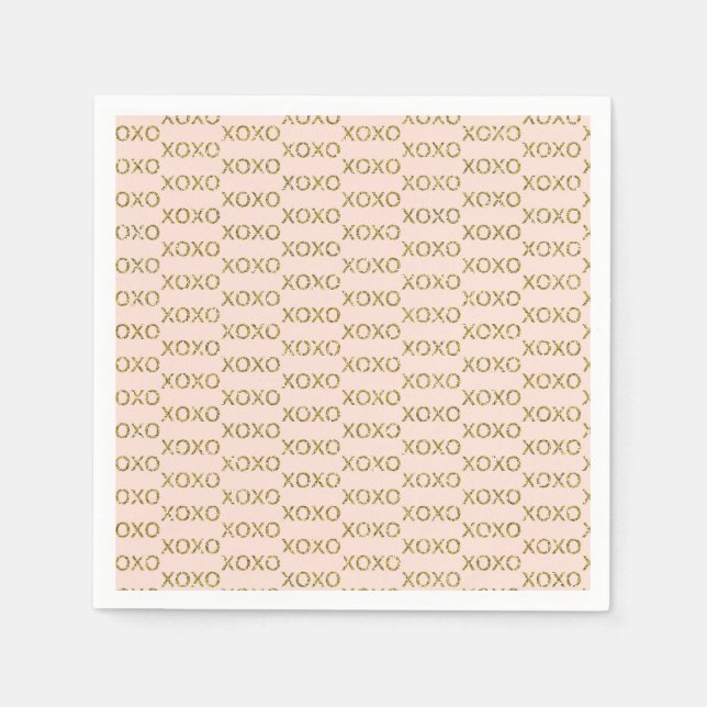 Servilleta De Papel Fiesta de San Valentín xoxo Rosa y Dorado (Anverso)