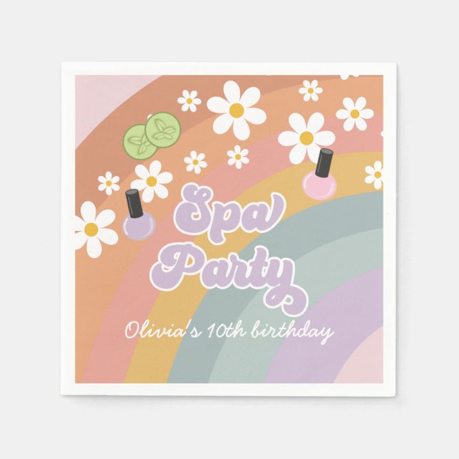 Servilleta De Papel Fiesta de Spa Retro Cumpleaños Arcoíris (Anverso)