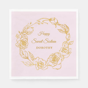 Servilleta De Papel Fiesta de Sweet 16 Luxe Rosa Dorado Cocktail