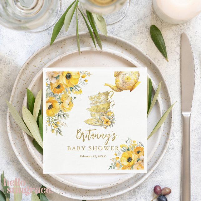 Servilleta De Papel Fiesta de té con flores amarillas Baby Shower (Subido por el creador)