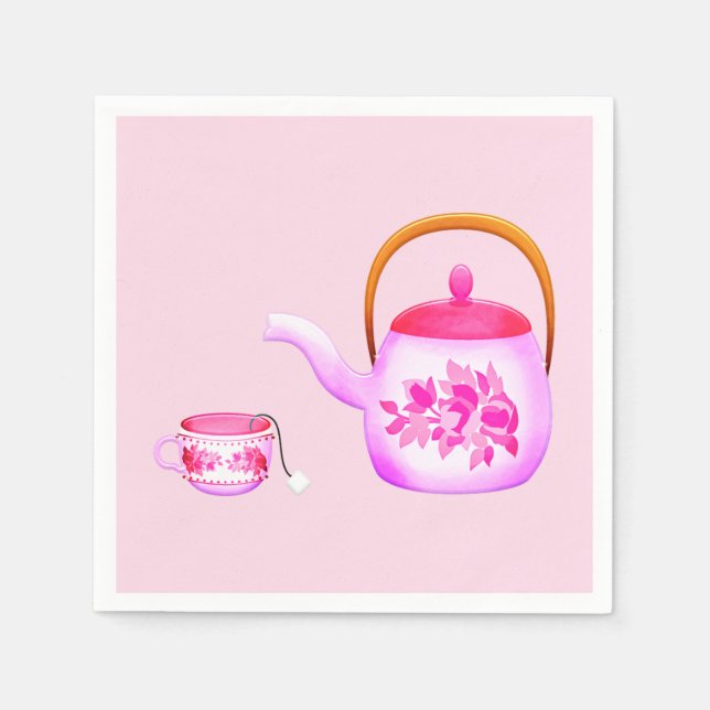 Servilleta De Papel Fiesta de té con tetera (Anverso)