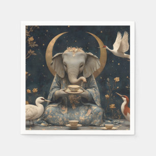Servilleta De Papel Fiesta De Té De Elefante Mítico Bajo Crescent Moon