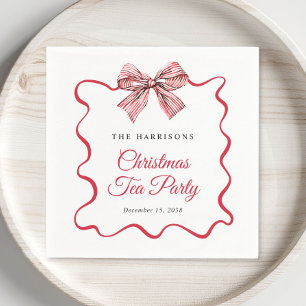 Servilleta De Papel Fiesta de Té de Navidad Lazo Coquette de Rayas Roj