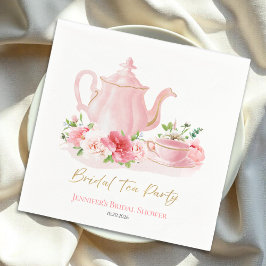 Servilleta De Papel Fiesta de té de novia | Ducha de novia rosa dorada